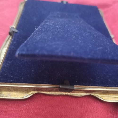 Bronze romantic photo frame with blue velvet backing 16x11.5 cm