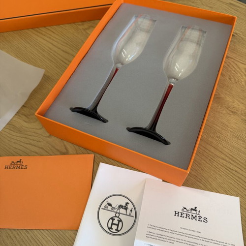 Hermes Flutes Champagne Glasses Set for Two New