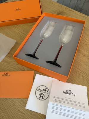 Hermes Flutes Champagne Glasses Set for Two New