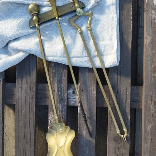 Antique Victorian Style Solid Brass Fireplace Set used