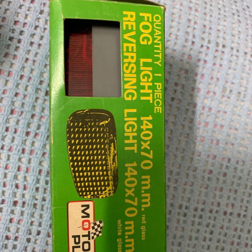 Retro car fog light new, 1970s packaging