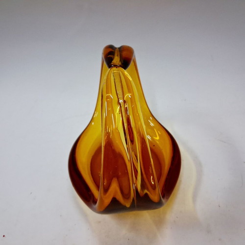 Handblown Glass Basket Amber Gradient Decorative Art Form like new