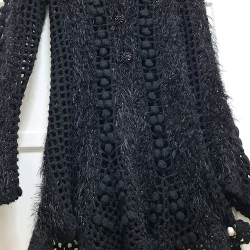 Knitted cardigan with hood and buttons size M like new, black