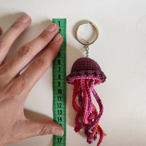 Keychain crocheted jellyfish new with multicolored tentacles