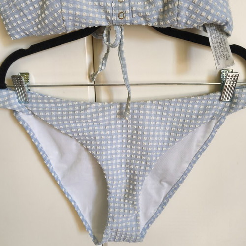 Oysho bikini set blue gingham seersucker top medium slip large like new