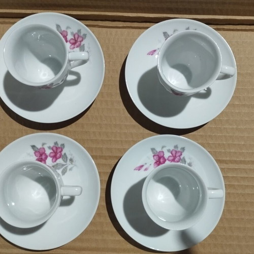 Porcelain coffee espresso cup set of 4 with pink orchid floral design