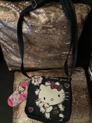 Hello Kitty denim shoulder bag new with detachable blue wallet