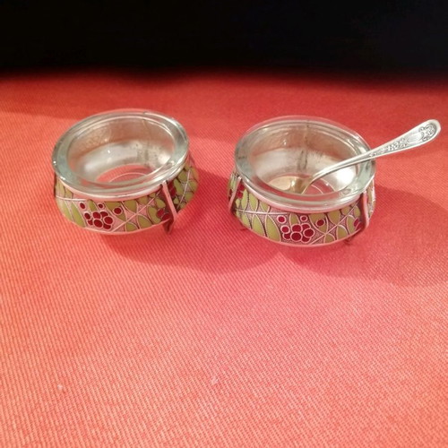 Two silver vintage Russian sugar and salt bowls 1940s-50s gold-plated silver
