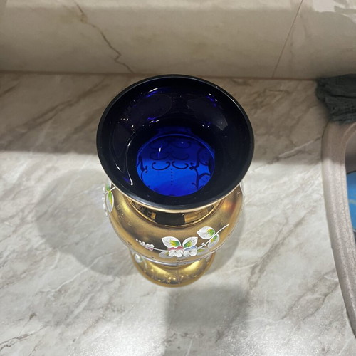 Vintage Blue-Gold Handmade Vase in Excellent Condition