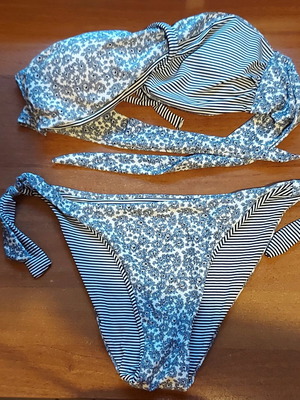 Double Face women's bikini set, striped and floral, size M, cup B-C