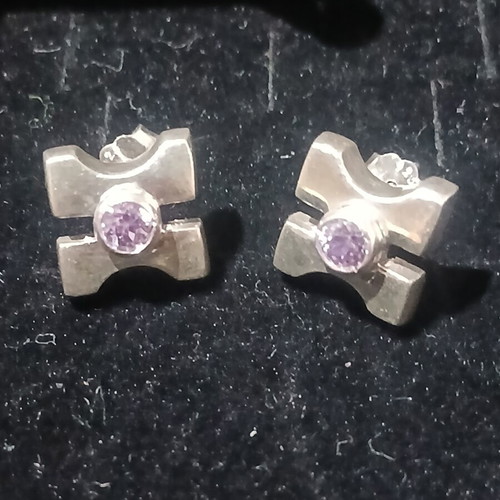 Silver earrings new, purple 1.1×1.1 cm