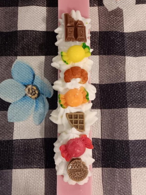 Λαμπάδα χειροποίητη ροζ πλακέ 21 cm με άρωμα Bubble Gum