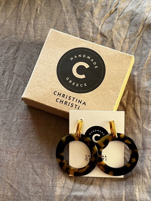 Χειροποίητα σκουλαρίκια Christina Christi καινούργια, μαύρα και χρυσαφί