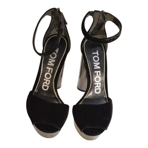 Tom Ford black velvet gunmetal platform sandals EU 37