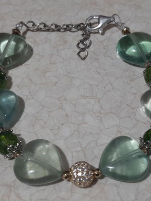 Bracelet with fluorite, peridot and zircon with silver 925 clasp and chain new
