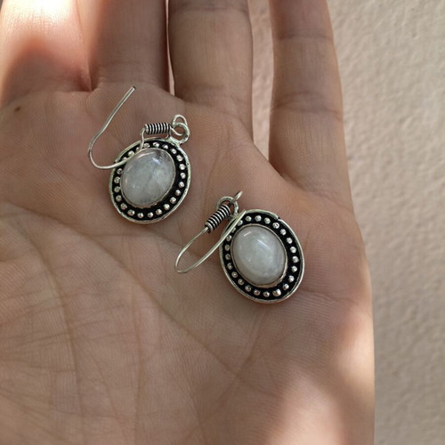 Vintage Atelier 925 Silver Jewelry Set with Moonstone (Necklace & Earrings)