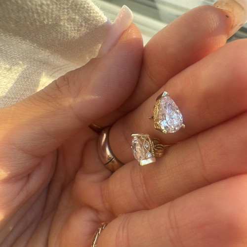 Zina drop-shaped earrings like new, silver gold-plated with zircon stones
