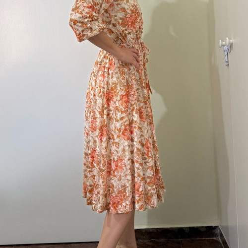 Vintage floral dress Miss Onward like new, white and orange