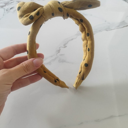 Children's Headband with Bow used, mustard with black polka dots