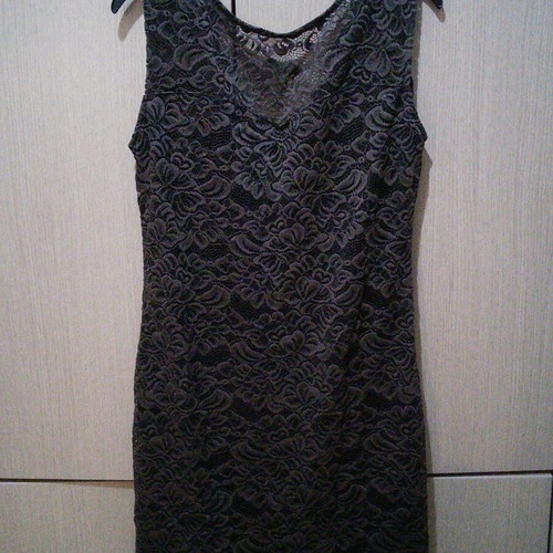 L lace dress like new, grey-brown, with V back