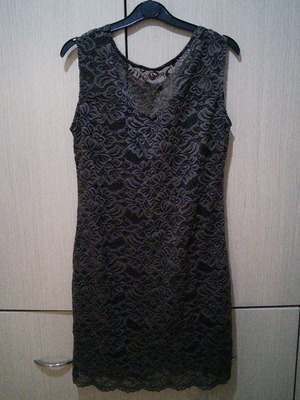 L lace dress like new, grey-brown, with V back