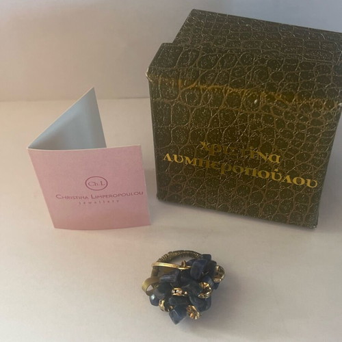 Christina Limperopoulou ring like new with blue and gold stones