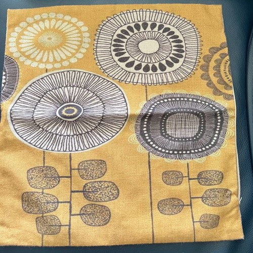 Cushion cover for sofa 45x45 used, mustard with floral pattern