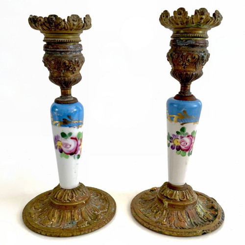 Bronze French vintage Sèvres style candlesticks used