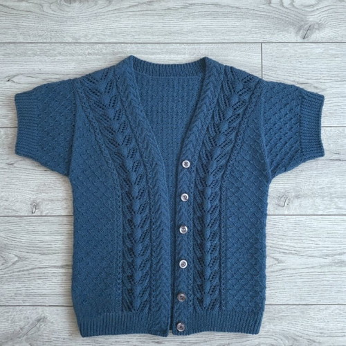 Handmade knitted short sleeve cardigan turquoise, new, size S-M
