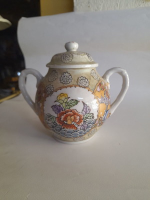 Japanese sugar bowl used, over 100 years old, height 14 cm
