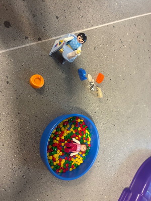 Playmobil babies set with high chair, bottle, toys, and play pool like new