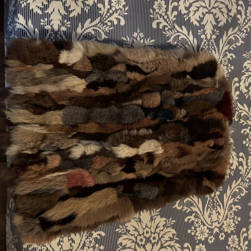 Custom fox fur jacket and custom colorful patchwork fur