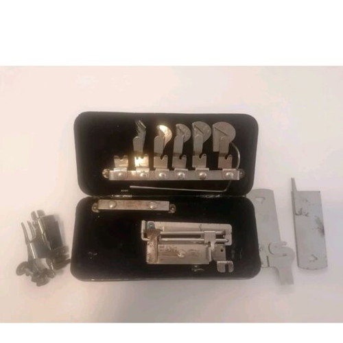 Greist vintage sewing machine metal box with original attachments used