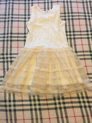 Mayoral summer dress for girls like new, white and beige, size 116 cm