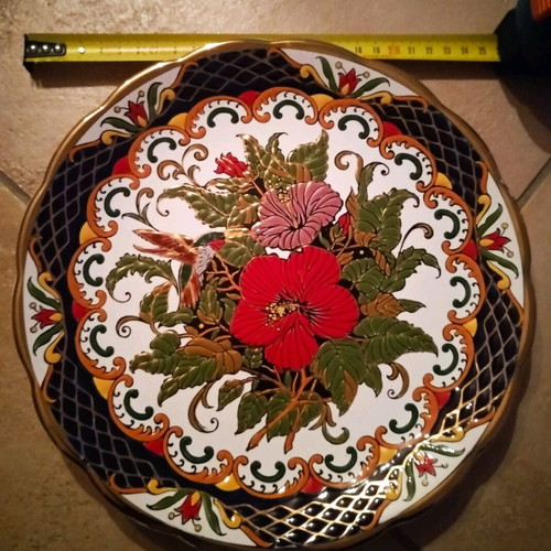 Handmade Rhodian decorative plate 24 k flowers, new