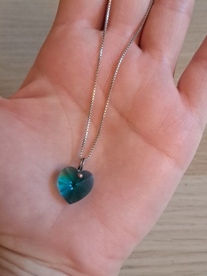 Necklace with silver 925 chain and turquoise Swarovski heart like new