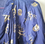 Women's blue shirt with gold designs, 3/4 sleeves, adjustable