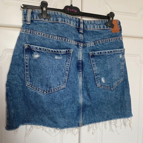 Bershka denim skirt used with rips, size M 38 10, blue