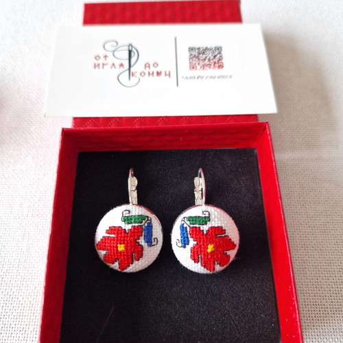 Earrings with embroidery, new, stainless steel parts