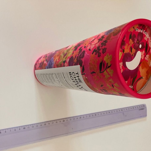 Empty cylinder box like new, floral fuchsia design