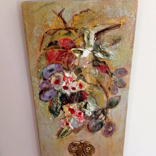 Wood painting with brass hook used, handmade art