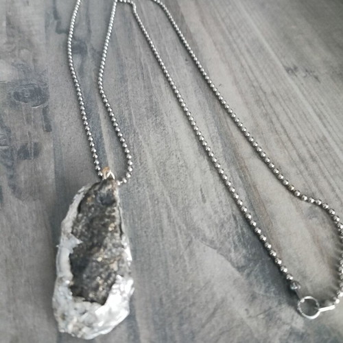 Industrial pendant with natural pyrite, handmade, new