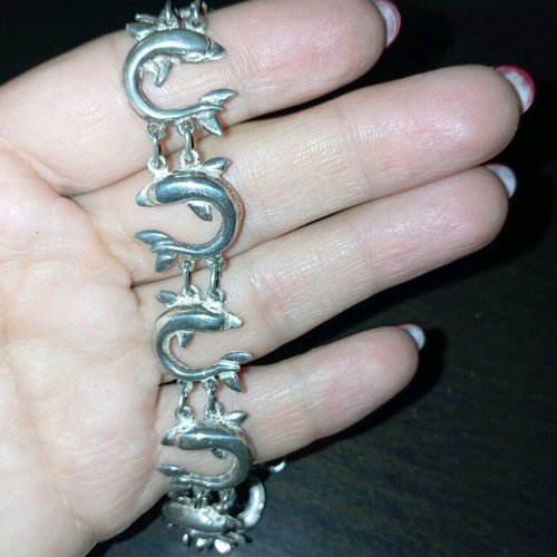 Silver 925 bracelet with dolphins new, silver color