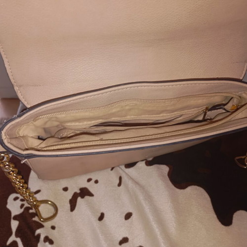 Vintage beige clutch bag used with gold chain details