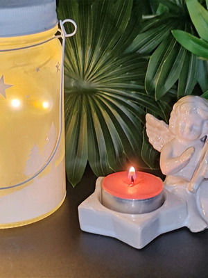 LED glass lantern Christmas and small porcelain angel candle stand new