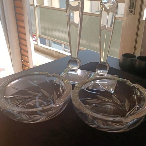 Bohemia Crystal set with 2 candlesticks and 2 ashtrays like new