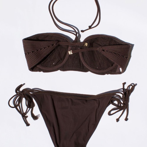 La Perla Soutache Luxury Crochet Bikini Brown Medium Like New
