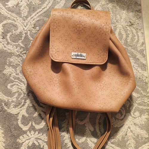 Ophelia backpack made of genuine leather with laser-cut designs like new, brown