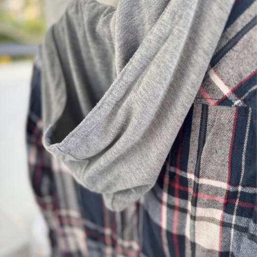 New Look cotton hooded plaid shirt used, multicolor