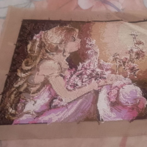Embroidery Girl with Pink Flowers D566 like new